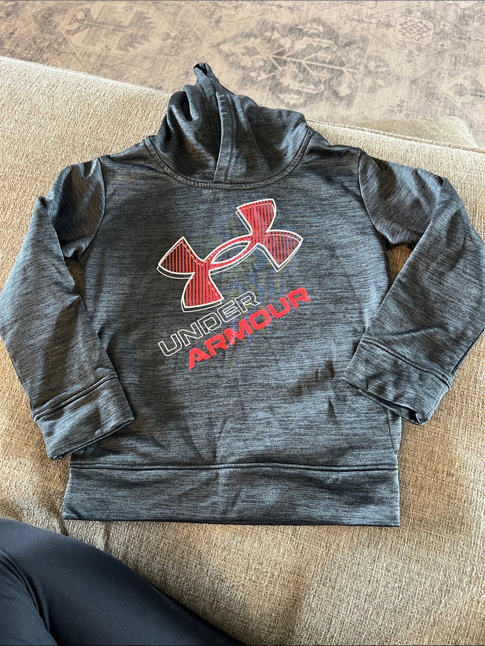 Under Armour Kids Dark Gray Pullover Hoodie with Red Logo